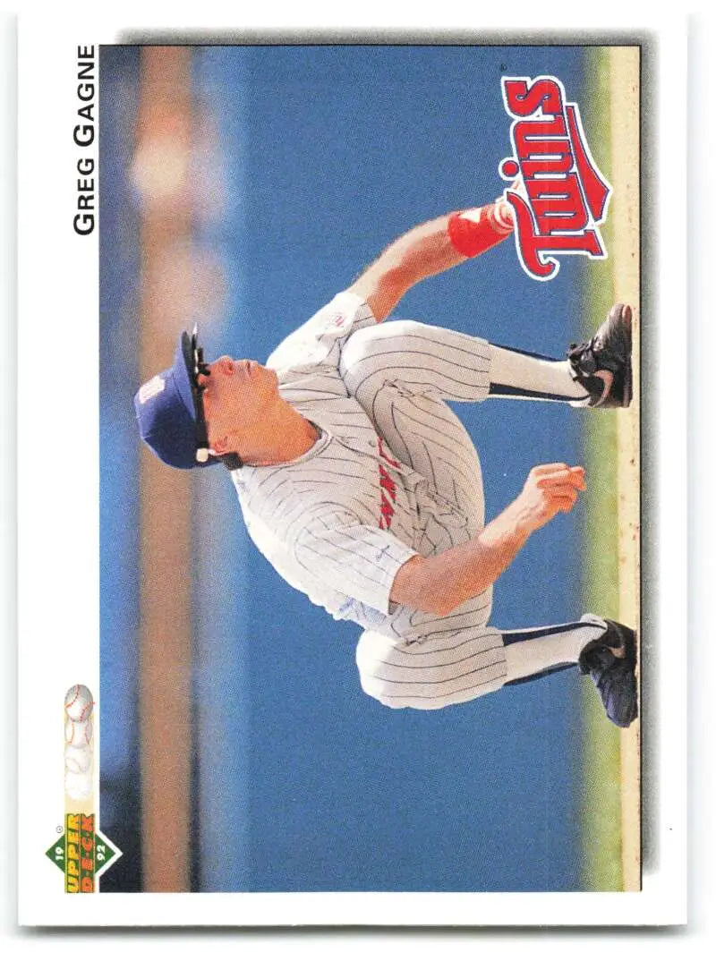 Greg Gagne mid-pitch in Minnesota Twins uniform on 1992 Upper Deck baseball card