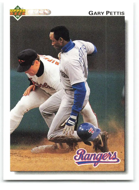 Close play at second base on the 1992 Upper Deck Gary Pettis baseball card