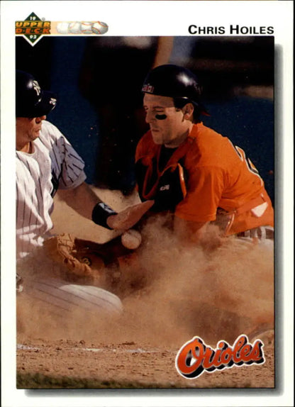 Baltimore Orioles player Chris Hoiles sliding into home plate in Upper Deck card image