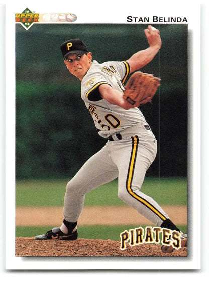 Baseball player in Pittsburgh Pirates uniform showcasing Stan Belinda’s pitching action