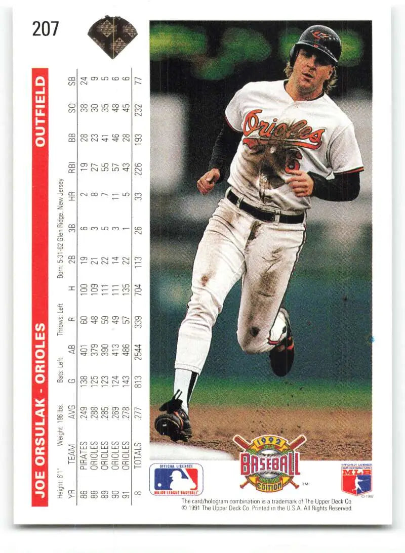 Baltimore Orioles 1992 Upper Deck Joe Orsulak running in white uniform baseball card