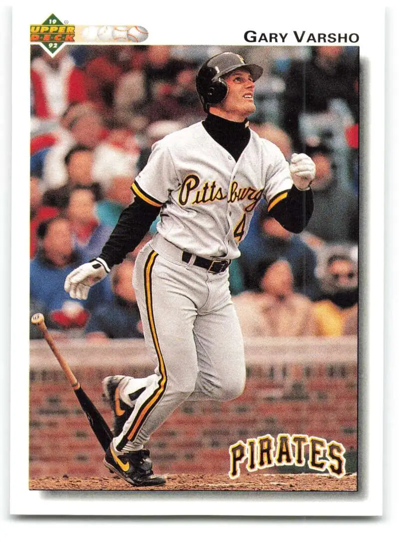 Baseball card of Gary Varsho in Pittsburgh Pirates uniform at bat