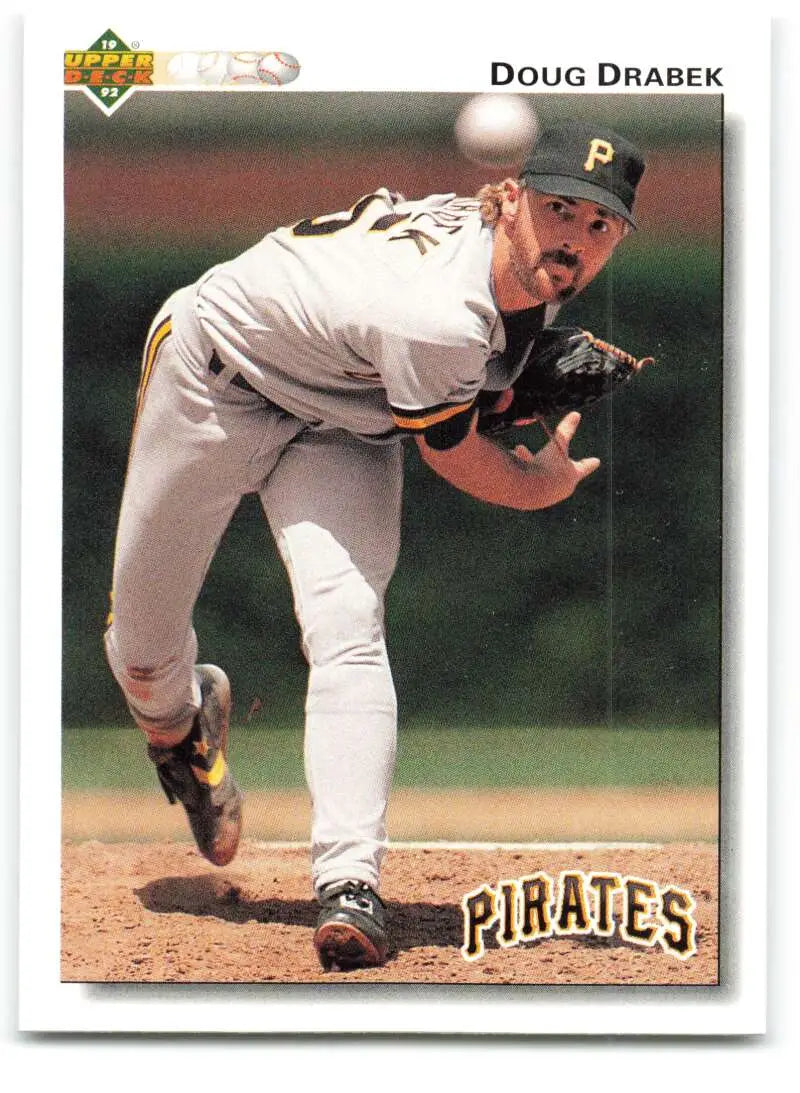 Doug Drabek in Pittsburgh Pirates uniform delivering a pitch, baseball card image