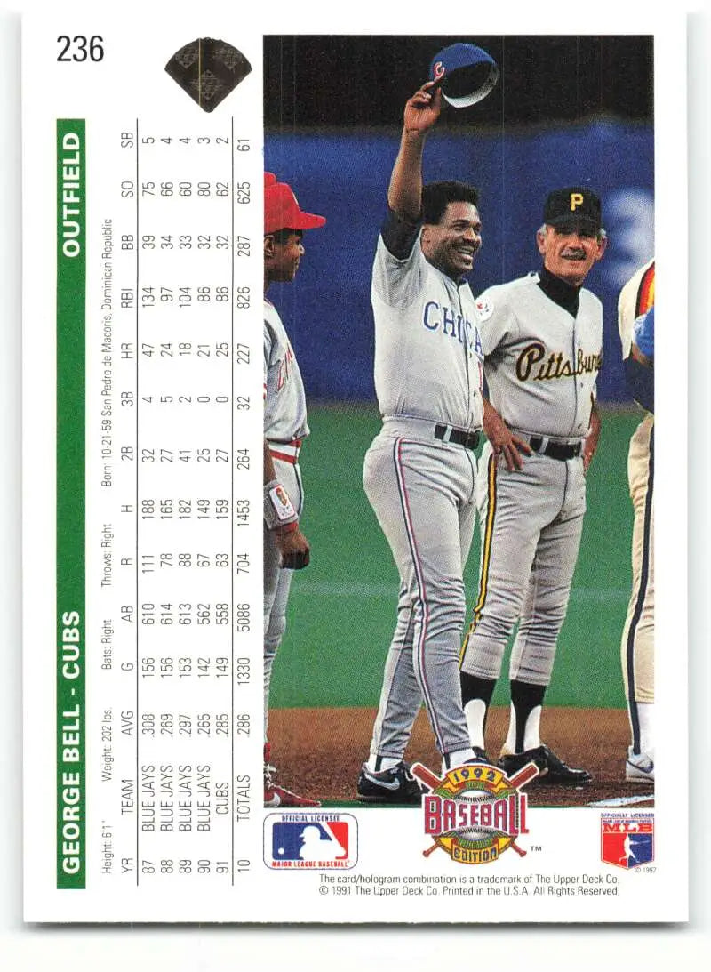 George Bell celebrating in Chicago White Sox uniform on 1992 Upper Deck baseball card