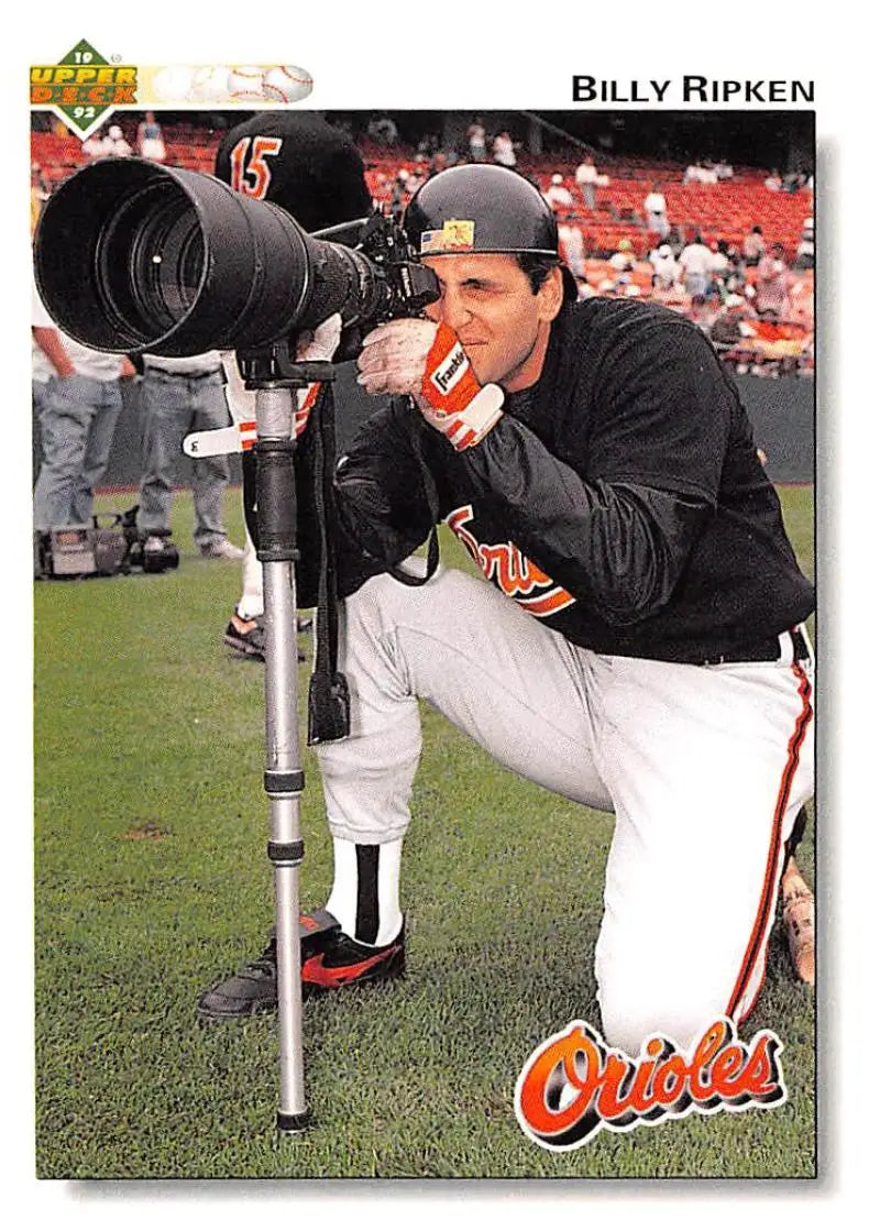 Professional camera with telephoto lens on monopod, perfect for capturing Baltimore Orioles baseball