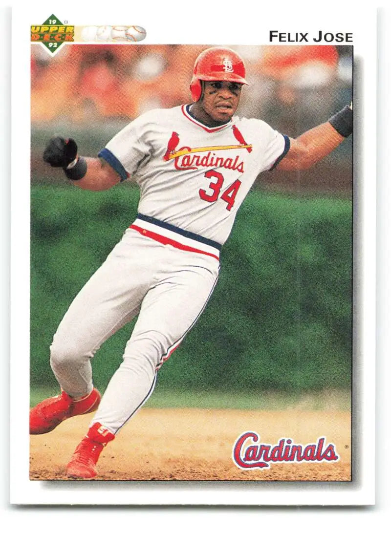 Felix Jose running the bases on a 1992 Upper Deck St. Louis Cardinals baseball card