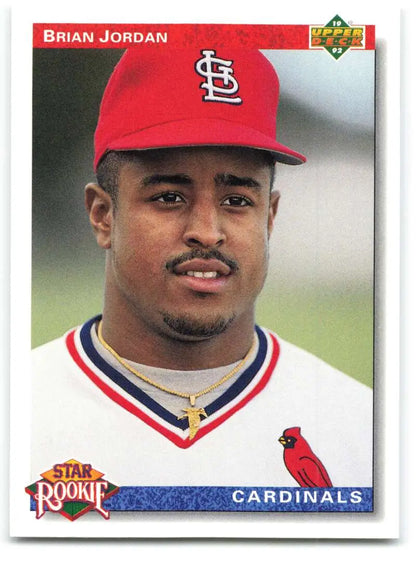 Brian Jordan St. Louis Cardinals baseball card from 1992 Upper Deck with team logo