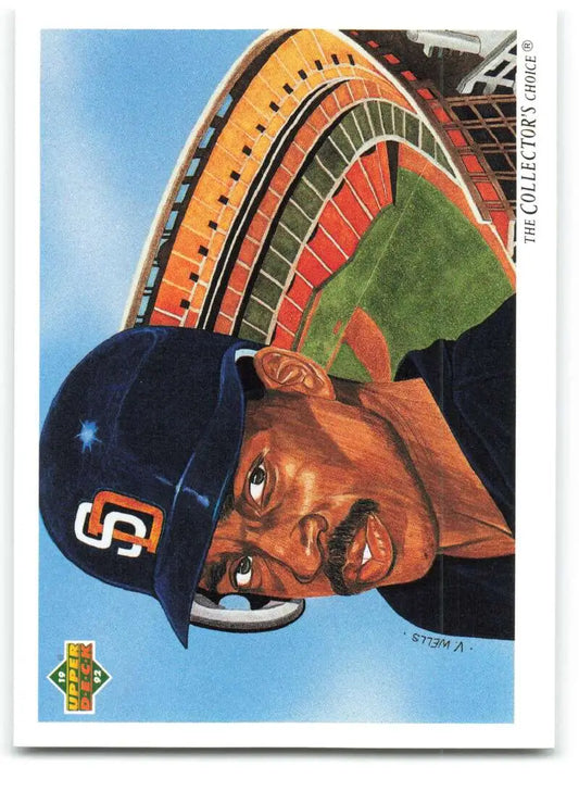 Artistic illustration of Fred McGriff in a San Diego Padres cap for baseball card promotion