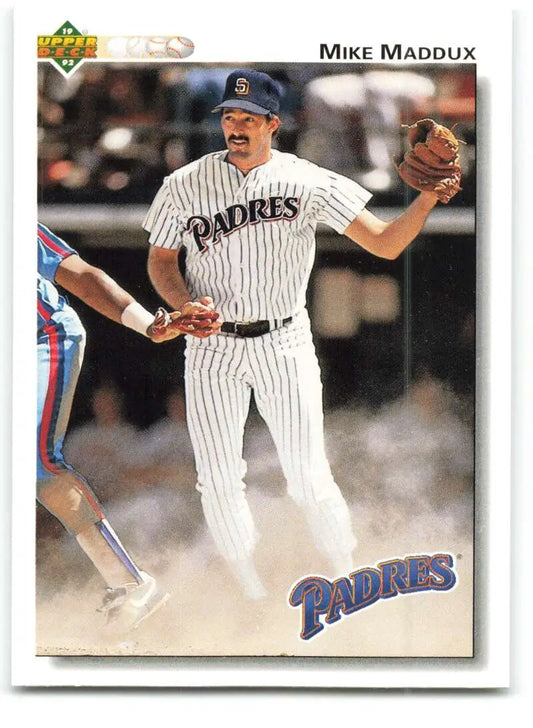 Mike Maddux 1992 Upper Deck Baseball Card featuring San Diego Padres pinstriped uniform