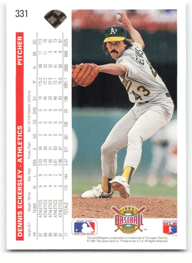 Dennis Eckersley mid-delivery in white uniform on 1992 Upper Deck baseball card