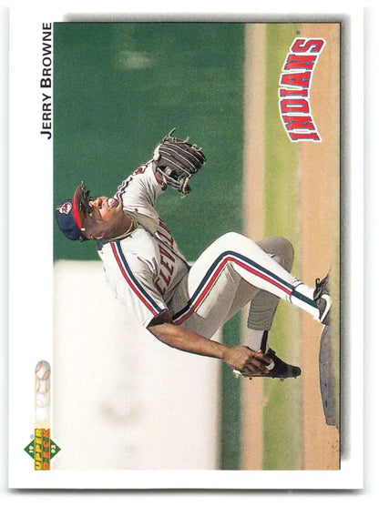 Baseball player leaping in Minnesota Twins uniform on 1992 Upper Deck Jerry Browne card