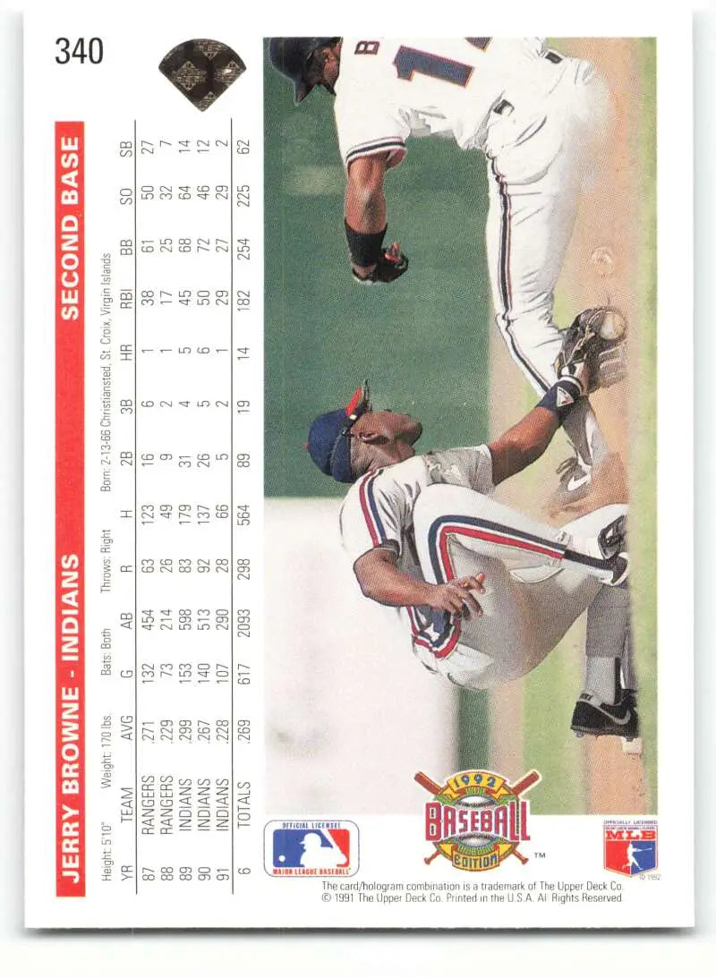 Jerry Browne making a defensive play at first base on 1992 Upper Deck Cleveland Indians card