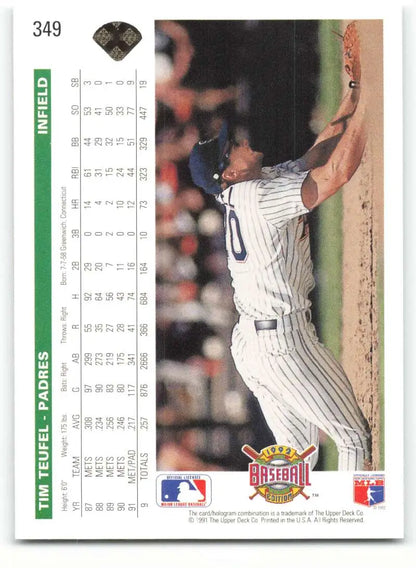 Tim Teufel making a leaping catch in pinstriped uniform on San Diego Padres card