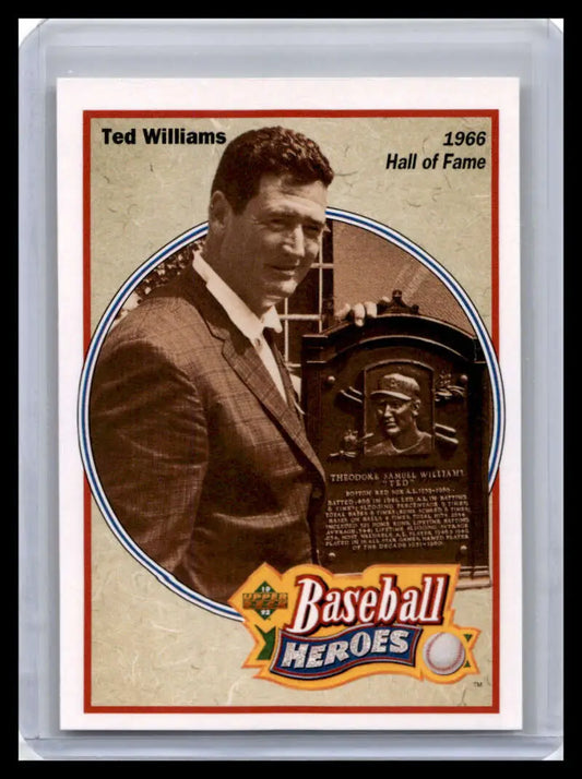 Vintage Ted Williams Baseball Card with Hall of Fame plaque, Boston Red Sox memorabilia