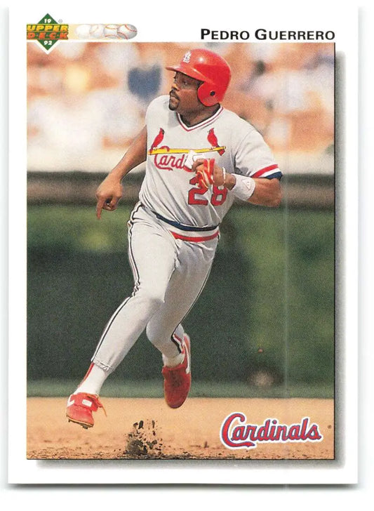 Pedro Guerrero St. Louis Cardinals baseball card featuring player number 28 in white uniform