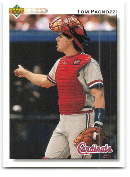 1992 Upper Deck Tom Pagnozzi card featuring a St. Louis Cardinals catcher in gear