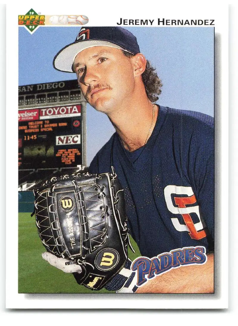 Jeremy Hernandez in San Diego Padres uniform with glove, Upper Deck Baseball Card