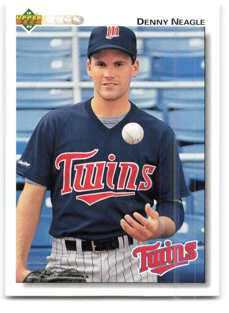 Denny Neagle Minnesota Twins Baseball Card in navy team jersey from 1992 Upper Deck