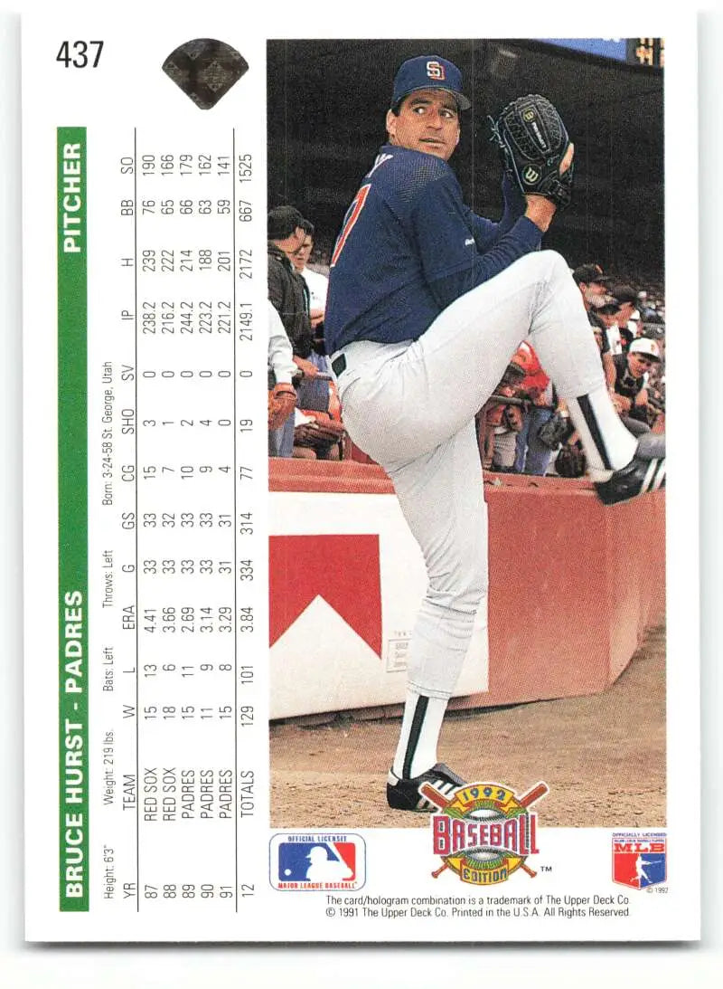 Bruce Hurst in a high leg kick wind-up on 1992 Upper Deck San Diego Padres card