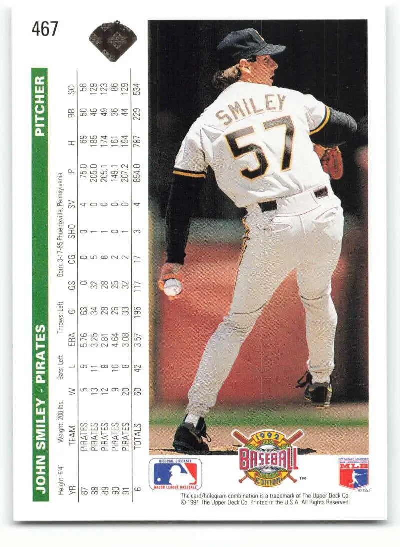 Baseball trading card of John Smiley in Oakland Athletics uniform, Upper Deck 1992