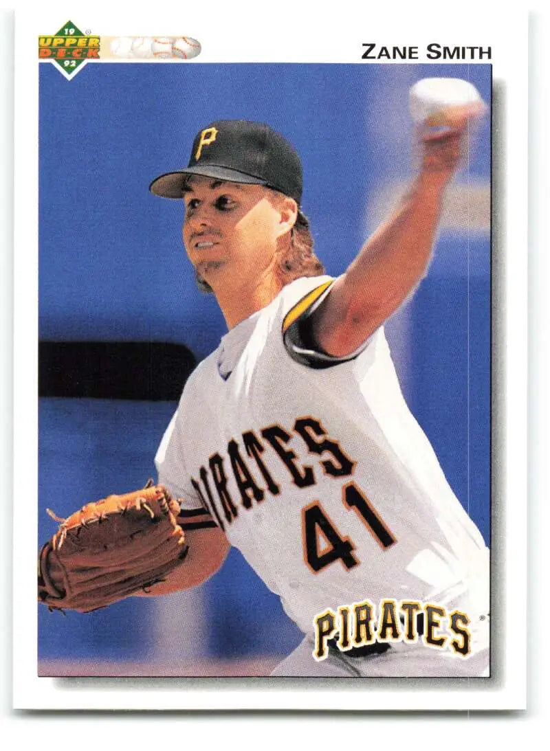 Zane Smith pitching for the Pittsburgh Pirates on a 1992 Upper Deck baseball card