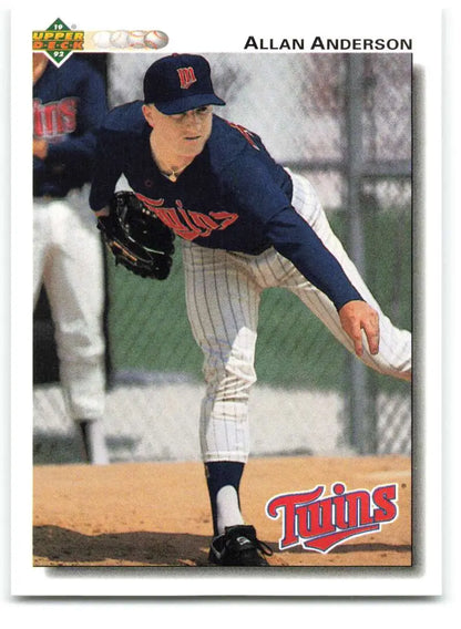 Baseball card of Allan Anderson pitching for the Minnesota Twins by Upper Deck