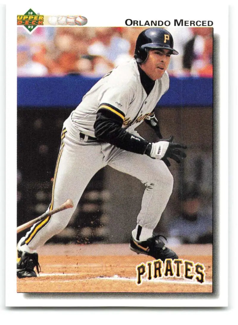 Orlando Merced 1992 Upper Deck baseball card of Pittsburgh Pirates player in white uniform