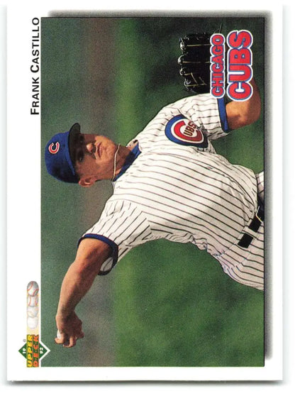 1992 Upper Deck #526 Frank Castillo Chicago Cubs baseball card in pinstriped uniform