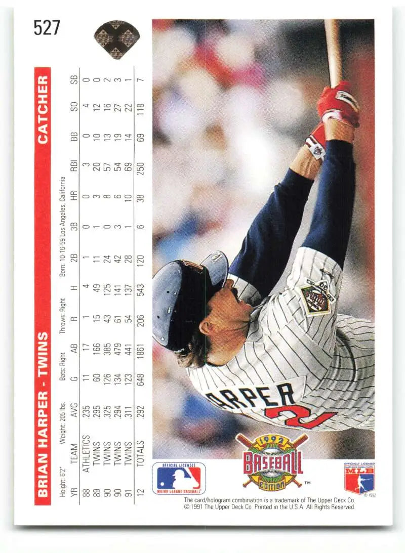 Baseball card of Brian Harper diving for a catch in Yankees uniform, Minnesota Twins