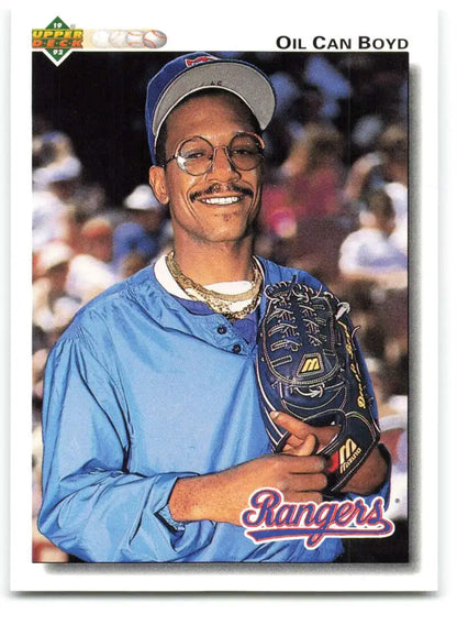 Smiling Texas Rangers player in light blue uniform on 1992 Rangers baseball card