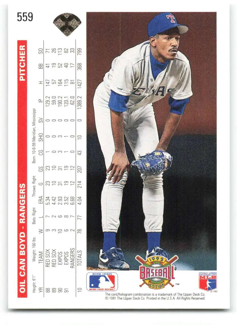 Baseball trading card of a Texas Rangers pitcher in a Toronto Blue Jays uniform