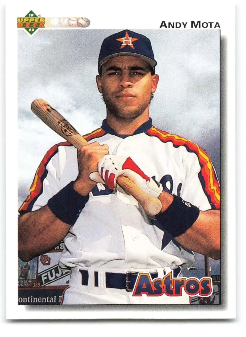 Baseball card of Andy Mota in white Astros uniform holding bat, Houston Astros Baseball