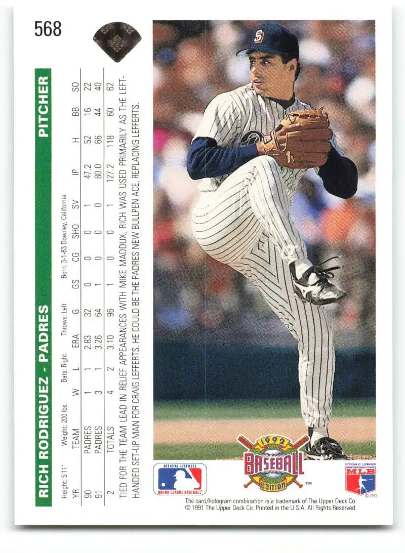 1992 Upper Deck Rich Rodriguez Baseball Card featuring Yankees pitcher in pinstripes