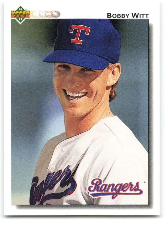 1992 Upper Deck #576 Bobby Witt Texas Rangers Baseball Card in white uniform and blue cap