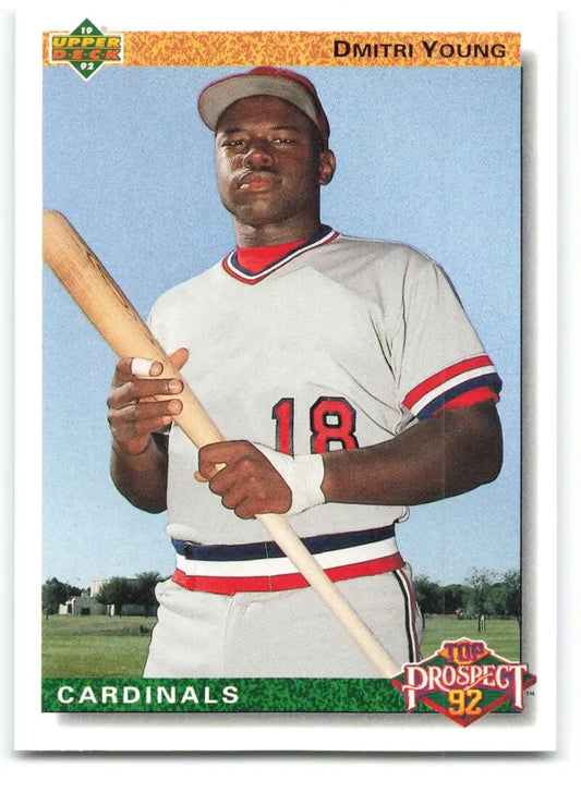 Baseball card of Dmitri Young in white uniform for St. Louis Cardinals by Upper Deck