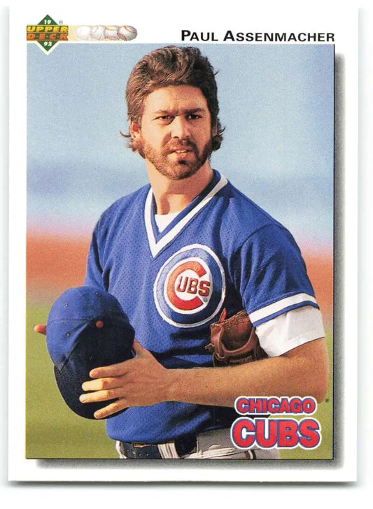 Baseball player in Chicago Cubs uniform with glove on 1992 Upper Deck baseball card