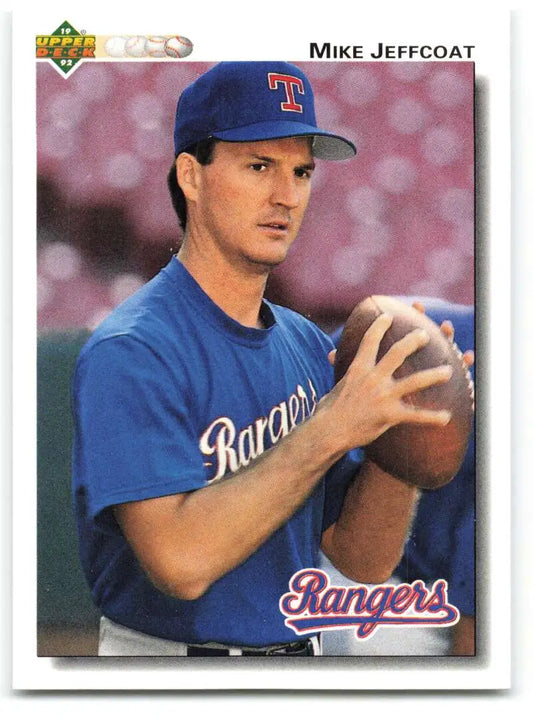 1992 Upper Deck #597 Mike Jeffcoat Texas Rangers Baseball Card in blue uniform