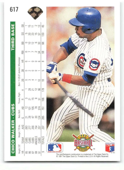 Chico Walker Chicago Cubs baseball card features player in white pinstriped uniform at bat