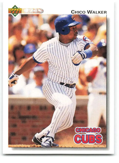 Chico Walker Chicago Cubs baseball card in pinstriped uniform at bat 1992 Upper Deck