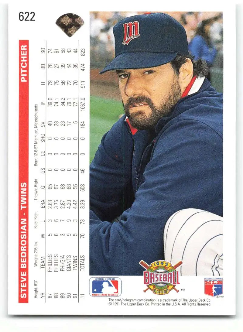 Steve Bedrosian in Minnesota Twins uniform on 1992 Upper Deck baseball card