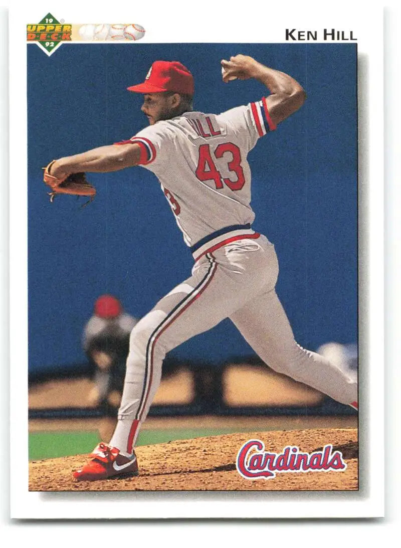 Baseball card of Ken Hill pitching for the St. Louis Cardinals from Upper Deck