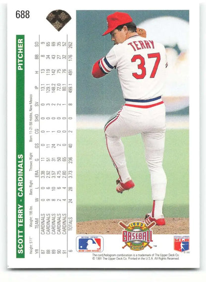 Scott Terry baseball card featuring pitcher in white uniform, St. Louis Cardinals