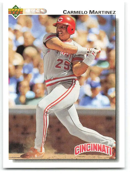 Cincinnati Reds player Carmelo Martinez at bat on 1992 Upper Deck baseball card