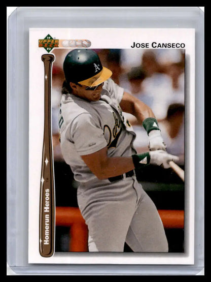 1992 Upper Deck HR1 Jose Canseco baseball card featuring Oakland Athletics player swinging bat