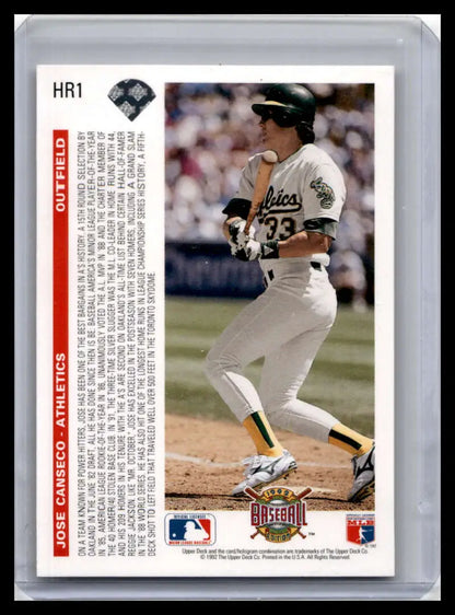 Baseball trading card of Jose Canseco, Oakland Athletics player number 33 in batting stance