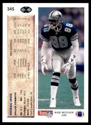 Michael Irvin 1992 Upper Deck football card from Dallas Cowboys #345 on display