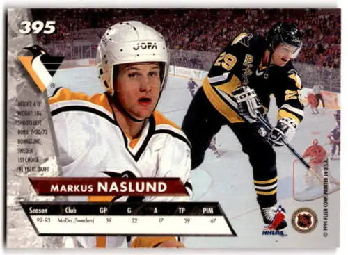 1993-94 Fleer Ultra #395 Markus Naslund hockey card in near mint condition with original gloss