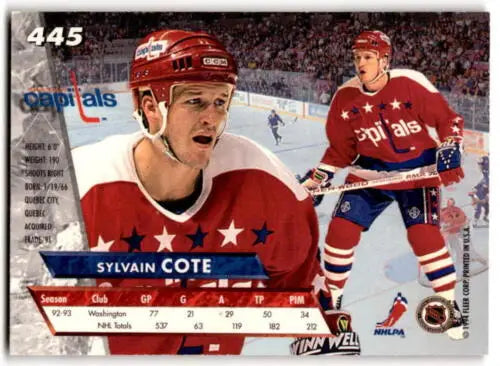 Sylvain Cote hockey card from 1993-94 Fleer Ultra with original gloss features