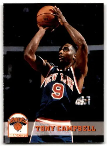 Tony Campbell shooting in Knicks jersey, showcasing original gloss from 1993-94 Hoops