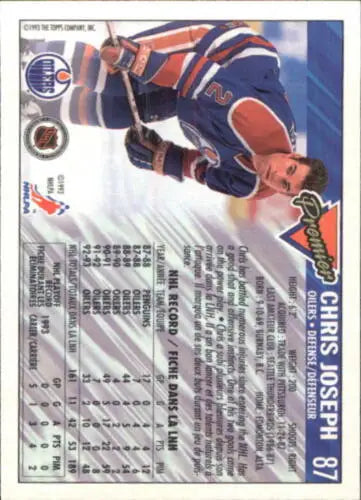 Hockey trading card of Chris Joseph from 1993-94 OPC Premier original gloss edition